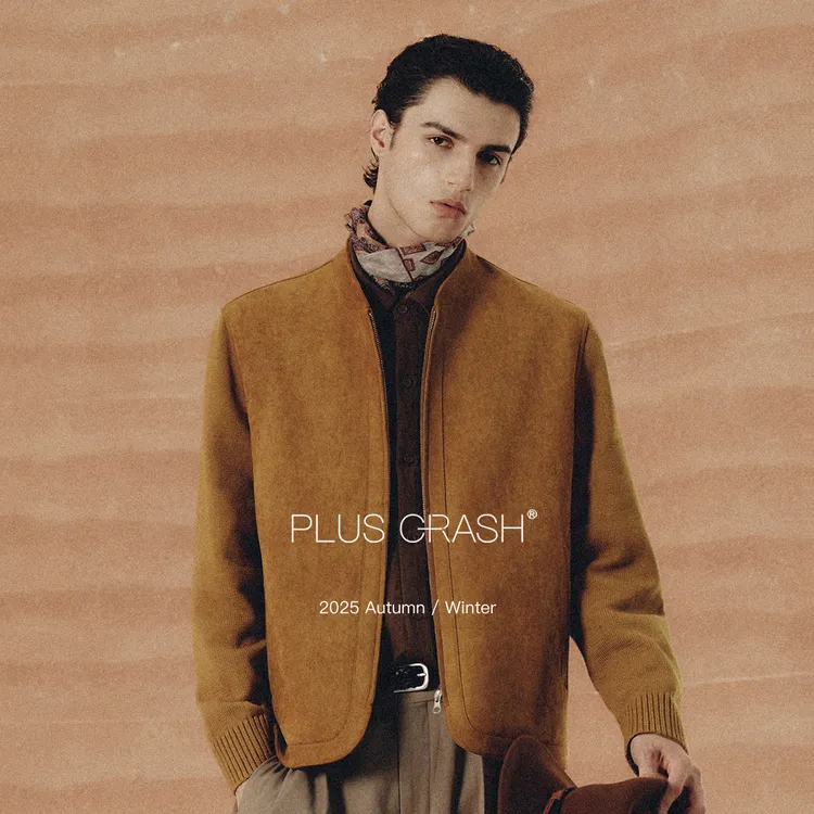 PLUS CRASH2025冬季短款修身时尚百搭老钱风针织拼接立领夹克外套