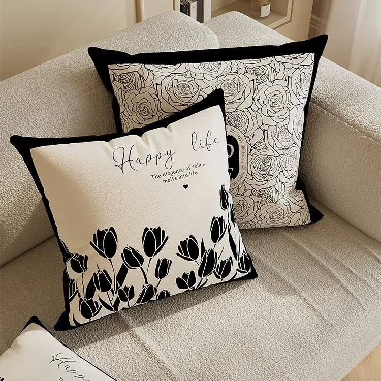 轻奢高级感黑白色抱枕套抽象艺术现代简约抱枕客厅沙发样