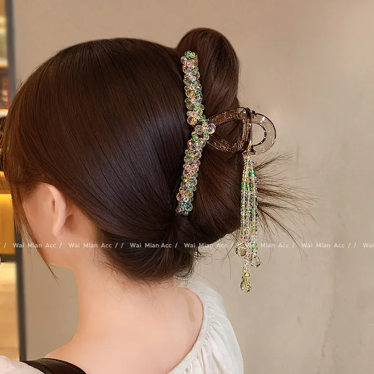 新款超仙大号抓夹头饰女高端手工炫彩水晶发量多全盘发夹鲨鱼夹子