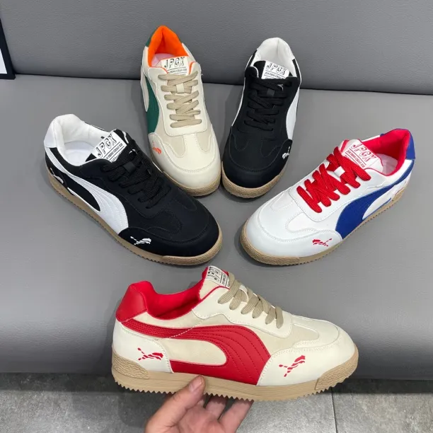 时尚拼色休闲鞋男低帮软底软面百搭运动鞋春夏款皮鞋码