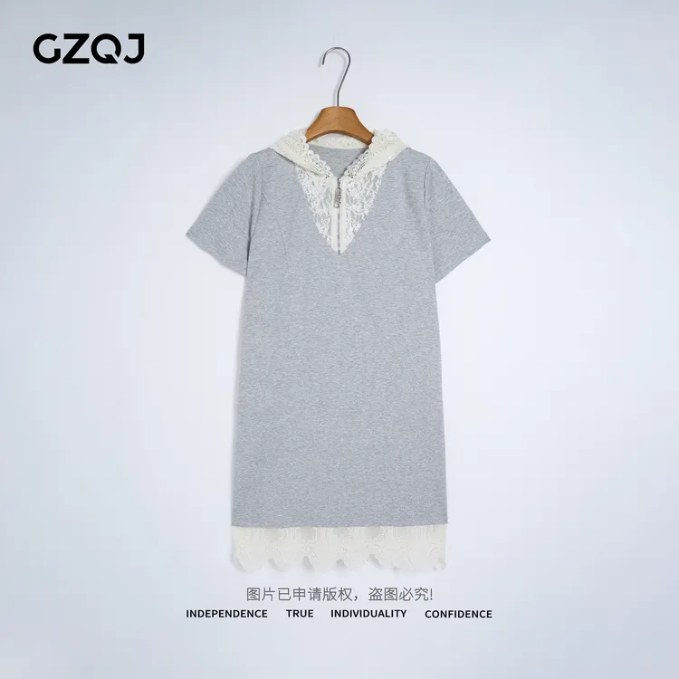 老琴私服【爱丽丝】欧若风时尚显瘦蕾丝连帽连衣裙夏款女35332