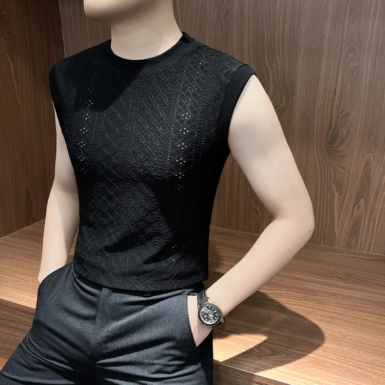 镂空背心男款爆款2025新款痞帅高级感男装修身百搭运动短袖男t恤