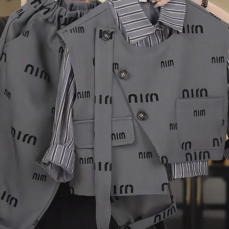 男童三件套2025春秋欧韩新款宝宝帅气马甲衬衫两件套儿童百搭套装