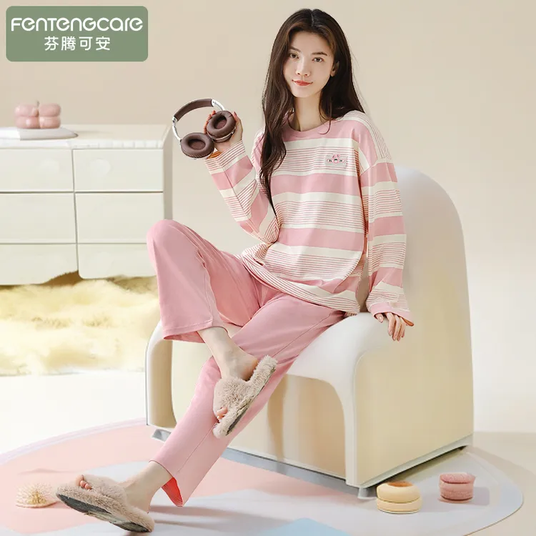 芬腾可安纯棉睡衣女春秋款2025新款长袖空调服30-40岁女士家居服