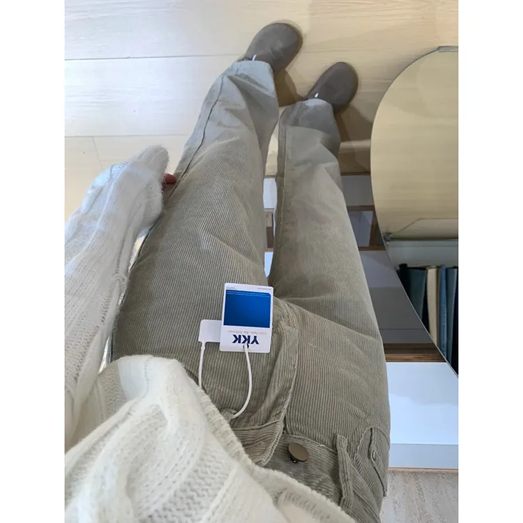 纯棉灯芯绒窄版阔腿牛仔裤女2025秋冬新款高腰显瘦休闲百搭直筒裤