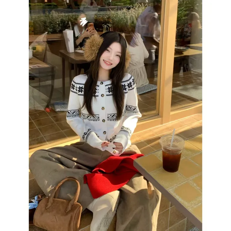 H1581【浪漫续集】法式复古长袖圆针织开衫外套女经典减龄休闲上衣