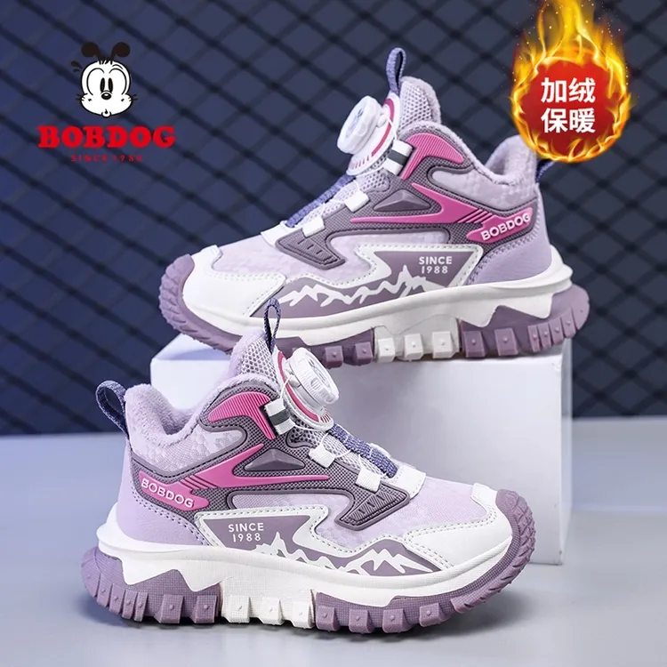 巴布豆女童棉鞋儿童冬季新款加绒保暖运动鞋女孩学生皮面户外潮鞋