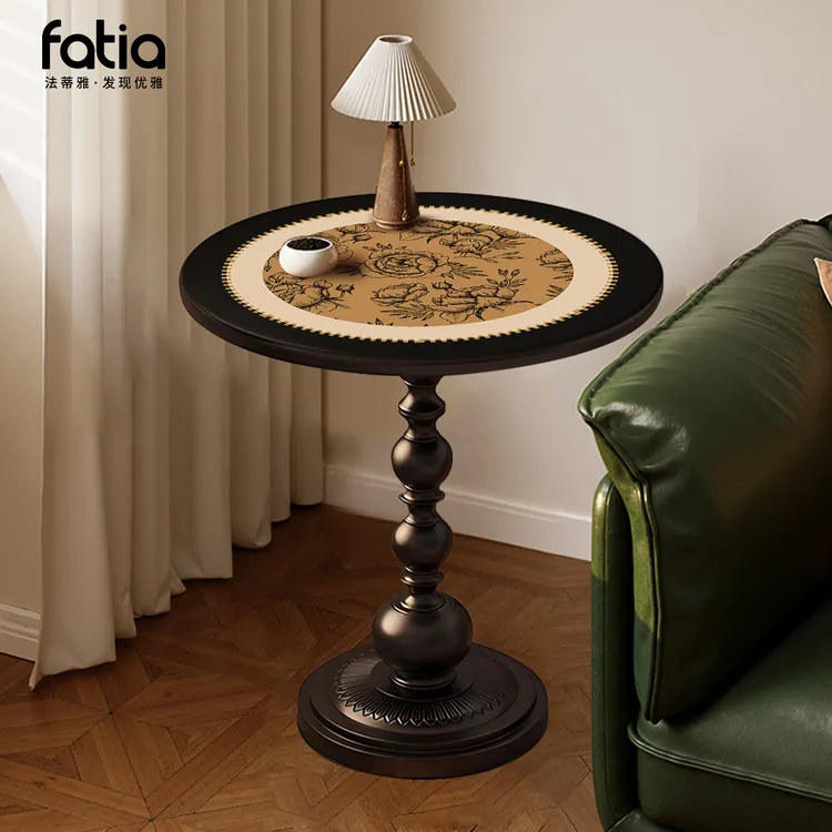 中古风边几法式小茶几可移动沙发边柜艺术复古小圆桌床头柜小桌子