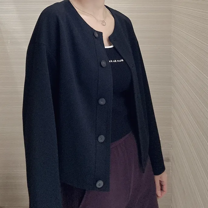 落肩袖常规默认厚度圆领女短外套开衫短款宽松春秋
