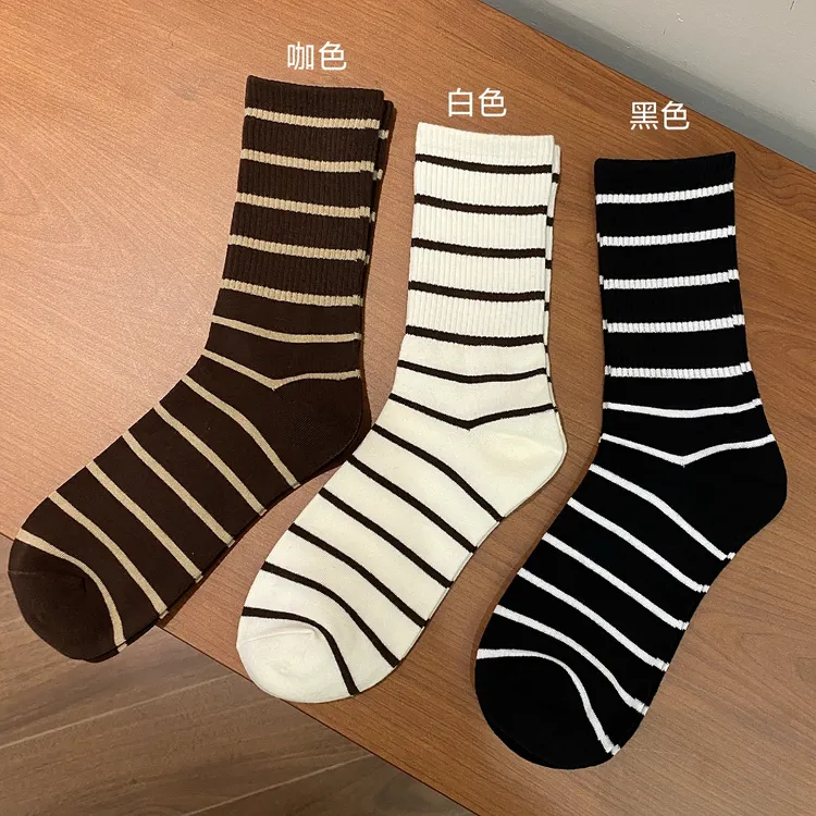 秋冬女士中筒条纹袜时尚百搭运动堆堆袜