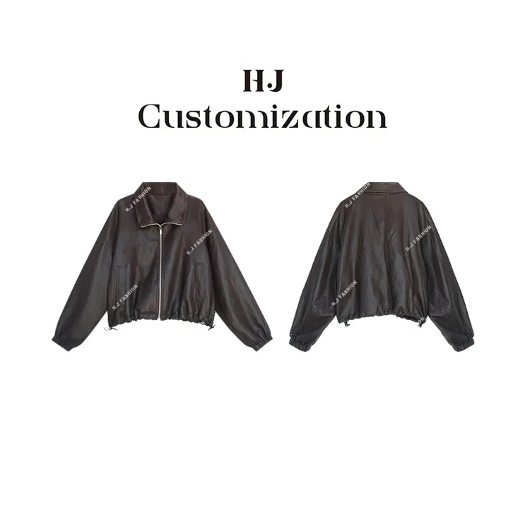 【郝洁】“首尔街头”复古百搭时尚蝙蝠袖酷飒拉链皮衣外套3501