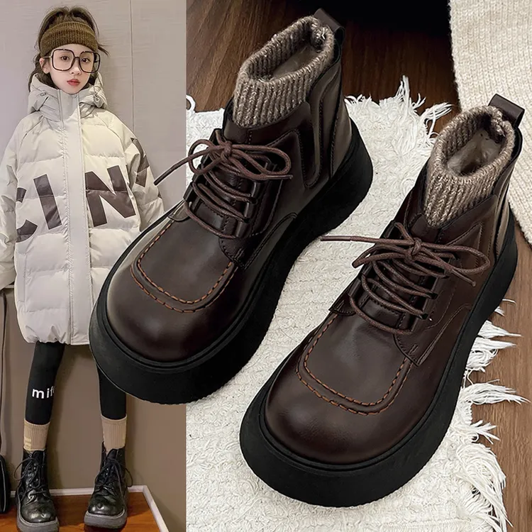 女童马丁靴2025冬季新款儿童靴子洋气公主加绒短靴中大童棉靴