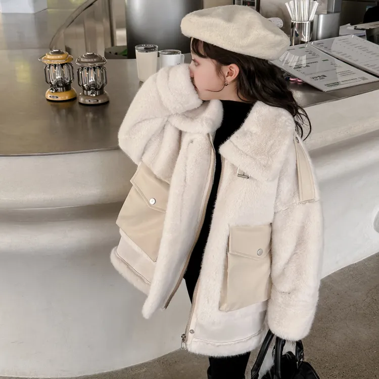 女童冬季外套2025新款羊羔绒冬装皮草冬洋气儿童女大童皮毛一体厚