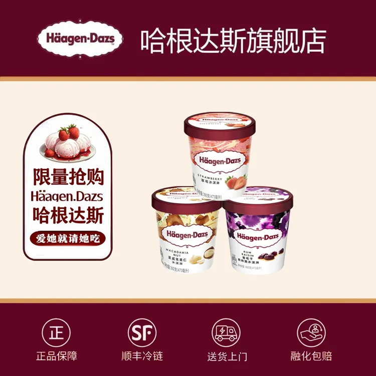 哈根达斯品脱473ml*3冰淇淋桶法国原装进口顺丰冷链D