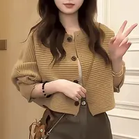 早秋女款小香风短款外搭针织开衫毛衣女2024新款针织长袖上衣