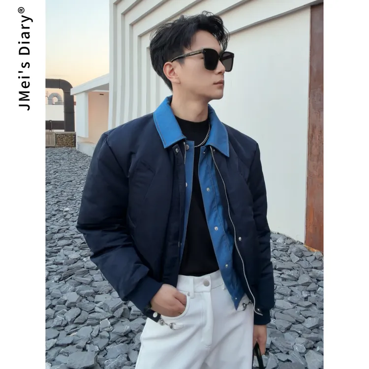 JMei's Diary-90白鸭绒假两件羽绒服外套翻领短款极简风保暖情侣