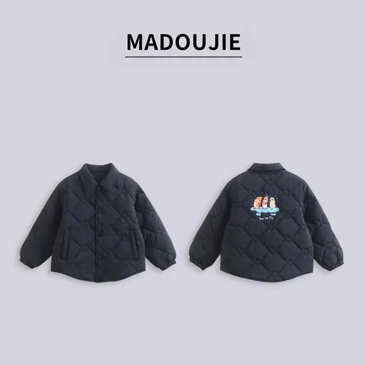 麻豆街【企鹅棉服】童装简约休闲绗棉加绒防水企鹅刺绣外套MD468