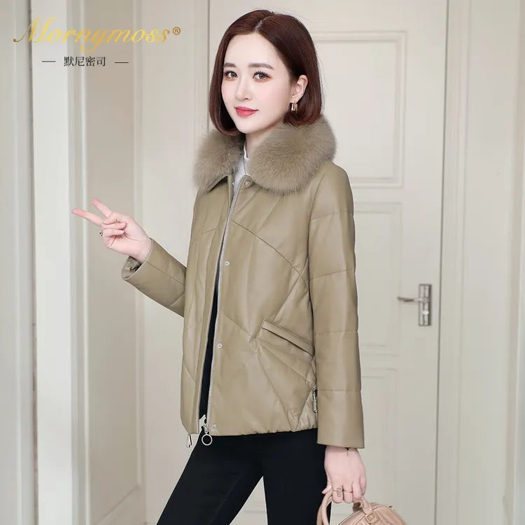 默尼密司品牌真皮羽绒服女2025冬季新款宽松狐狸毛领可拆卸绵羊皮