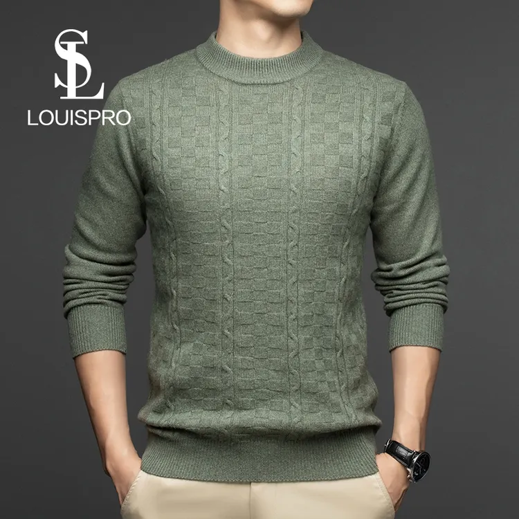 Louispro高端圆领毛衣男秋冬新款中年商务保暖舒适休闲针织衫
