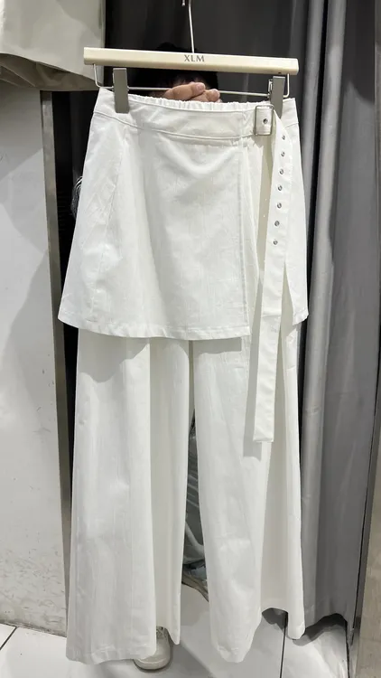 设计感屁帘白色阔腿休闲裤高腰直筒宽松显瘦长裤春季