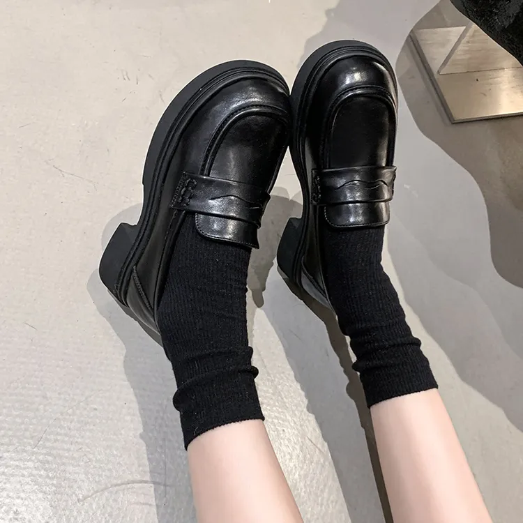 圆头厚底单鞋女黑色学院风小皮鞋百搭英伦乐福鞋2025正装鞋子jk鞋