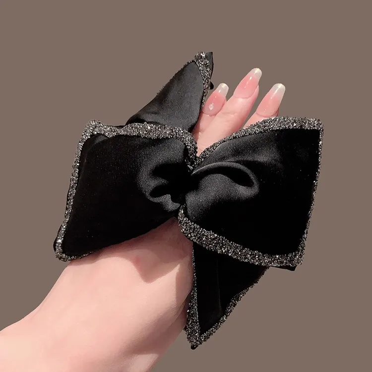 气质复古高级感缎面蝴蝶结抓夹韩系水钻后脑勺鲨鱼夹百搭发夹发卡