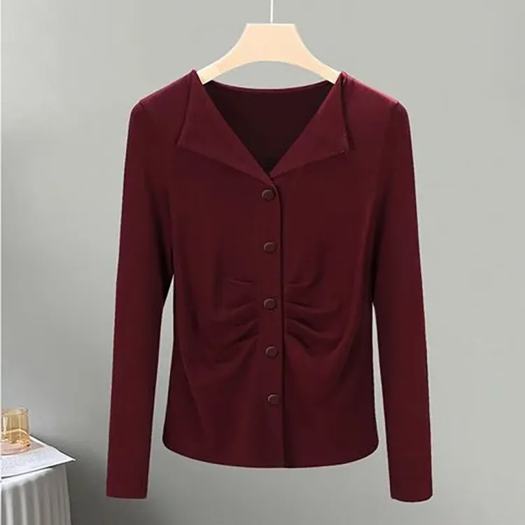 736款早春上新好穿时髦女秋衣V领内搭打底衫遮肉款洋气女装打底衫