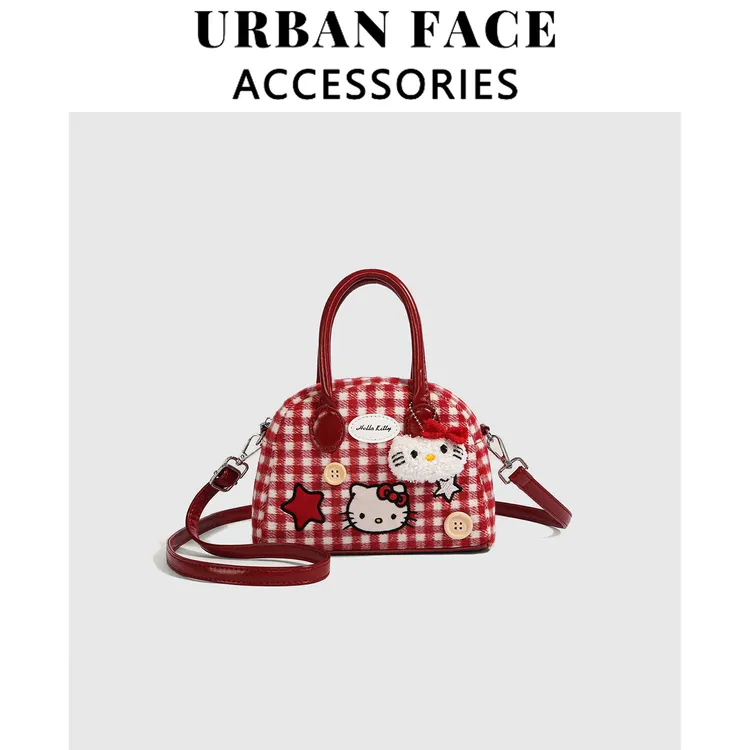 URBAN FACE可爱百搭格子手提包包女秋冬新款单肩斜挎包保龄球包包