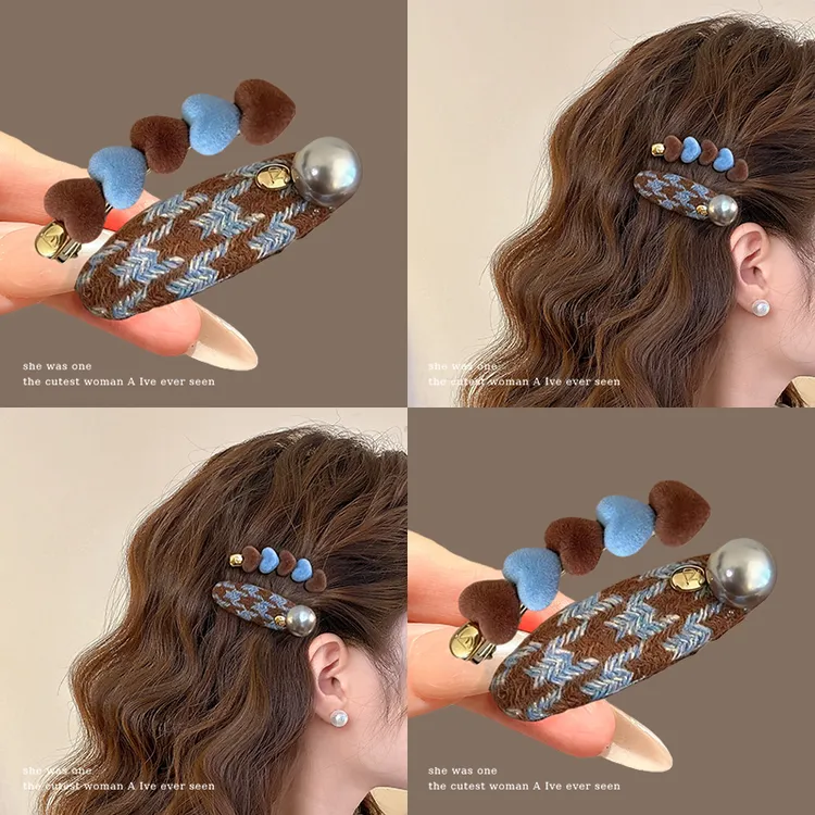 爱心撞色发夹ins丝绒侧边夹前额碎发一字夹刘海夹2025新款韩系