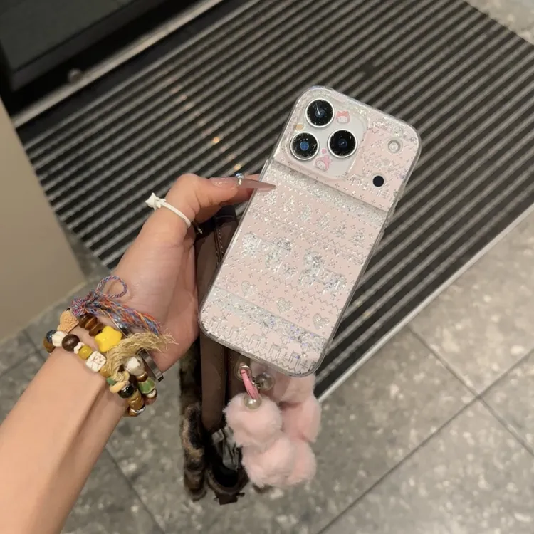 闪粉爱心小马毛绒手绳适用苹果17Promax手机壳16/15新款14少女13