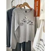 2025秋款小猫刺绣柔软大码胖mm打底衫女磨毛长袖T恤正肩内搭上衣