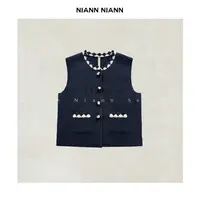 NiannNiann 秋款女装法式时尚纯羊毛手工钩花层次感圆领马甲15823