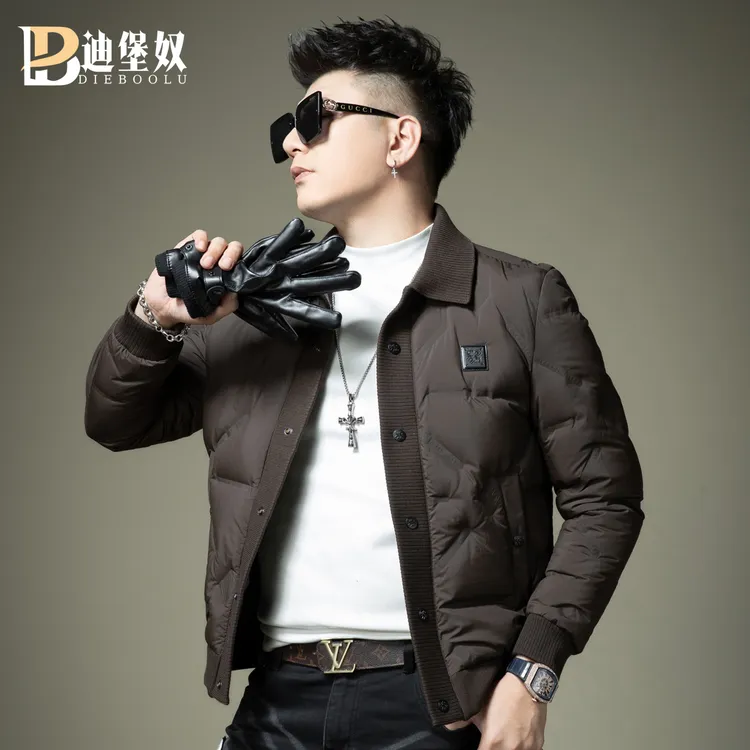 欧货高端刺绣短款羽绒服2025新款冬季男士潮流字母保暖白鸭绒外套