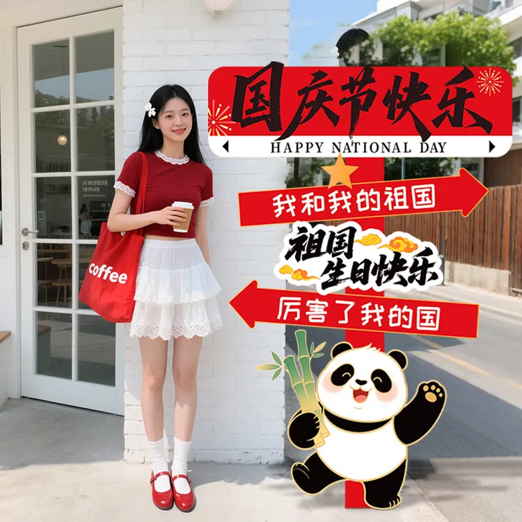 中秋国庆节氛围场景布置装饰爱国主题活动拍照道具打卡墙kt板立牌