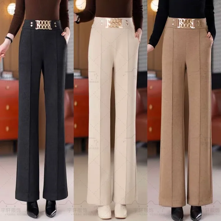 冬季厚款高腰显瘦窄版筒裤中年妈妈轻奢羊毛呢气质高品质女裤