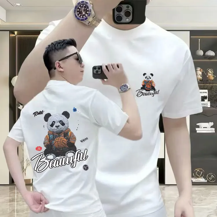 2025男士新款潮流时尚百搭帅气休闲短袖修身圆领印花夏季短袖