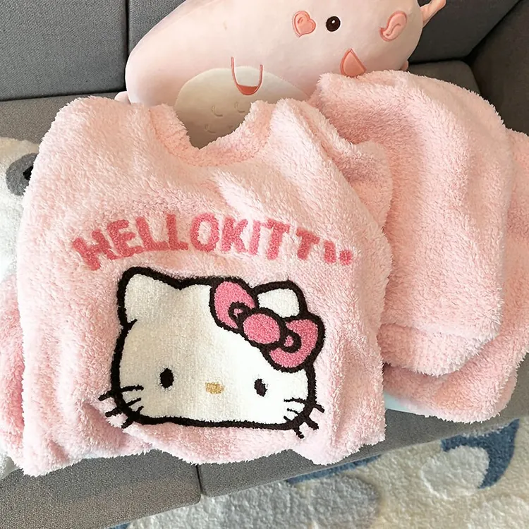 冬季新款加厚加绒睡衣女半粒绒套头长袖长裤可外出甜美家居服套装