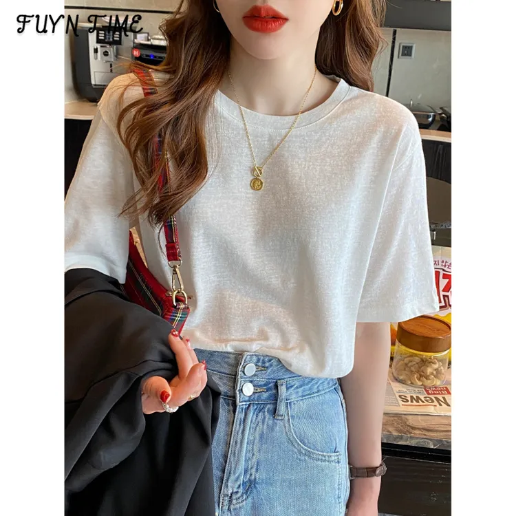 Z冰丝T恤女夏季短袖2025年新款宽松纯色半袖体恤棉麻白色薄款上