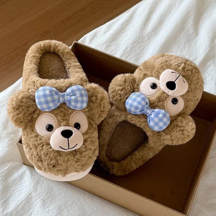 卡通雪莉玫小熊棉拖鞋女款秋冬季2025新款家居室内防滑毛绒棉拖女