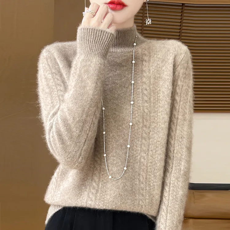 100纯羊绒衫女士秋冬新款加厚打底衫半高领宽松百搭羊毛针织毛衣