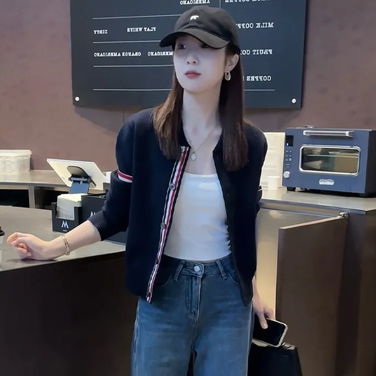 时尚韩版小个子长袖针织开衫女2025年春秋季新款设计感毛衣外套潮