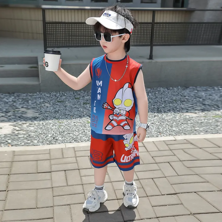 男童夏装无袖套装2025款宝宝夏季薄款衣服奥特曼儿童速干运动服装