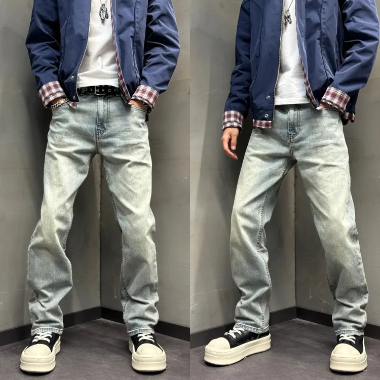 加绒裤子男款微喇时尚复古港风水洗百搭男士2025秋冬宽松直筒裤