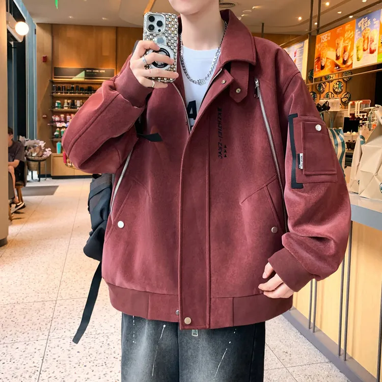 美式复古宽松皮衣男士外套春秋款PU皮夹克男休闲潮流翻领上衣服男