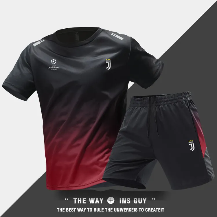 尤文图斯足球速干训练服运动套装男女夏季体育跑步休闲短袖短裤