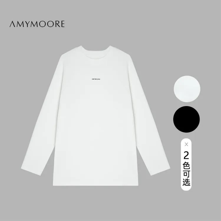 AMYMOORE艾莫尔女装2025年冬季白色黑色打底衫保暖内搭T恤381346