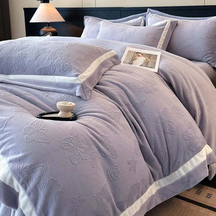 富安娜加厚牛奶绒四件套保暖婴儿绒法兰绒加绒被套三件套双面绒