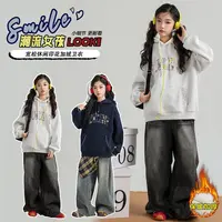 女童秋冬加绒卫衣2025新款儿童连帽衫中大童冬季加厚保暖套头上衣