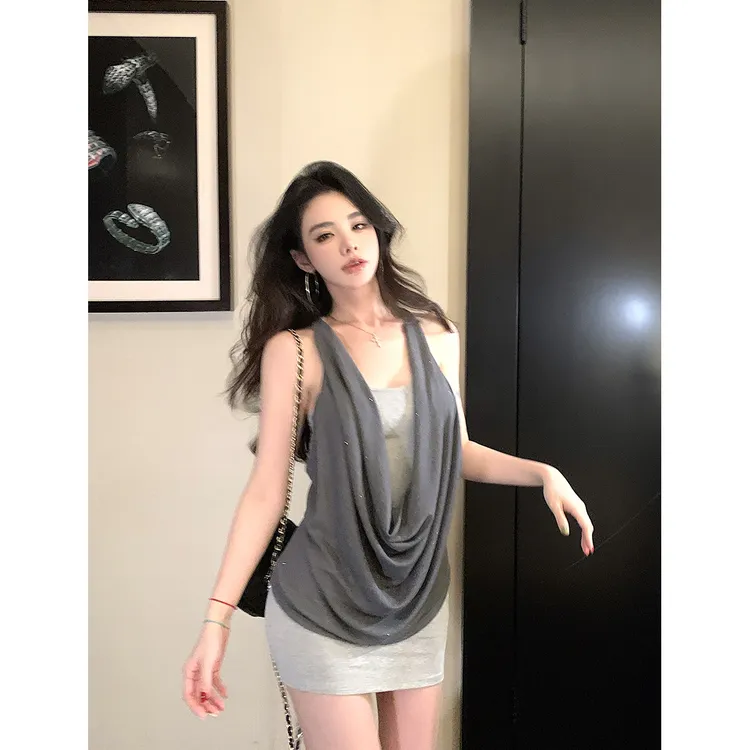 【QIUROUYAO邱肉瑶】季节限定辣妹*挂脖荡领层次感连衣裙