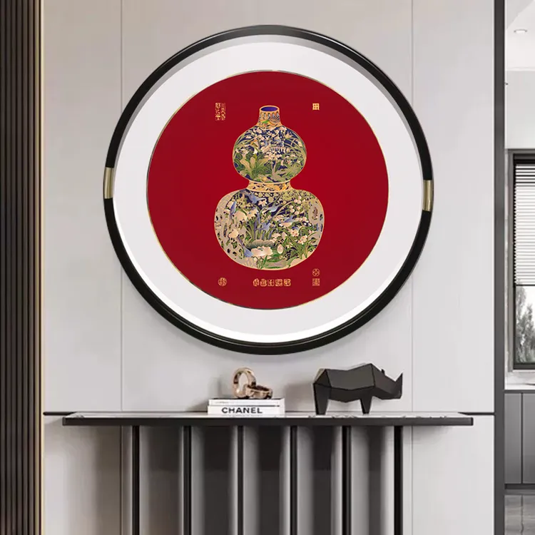 玄关新中式装饰画国画千里江山高端轻奢铜雕画山水画手工客厅挂画